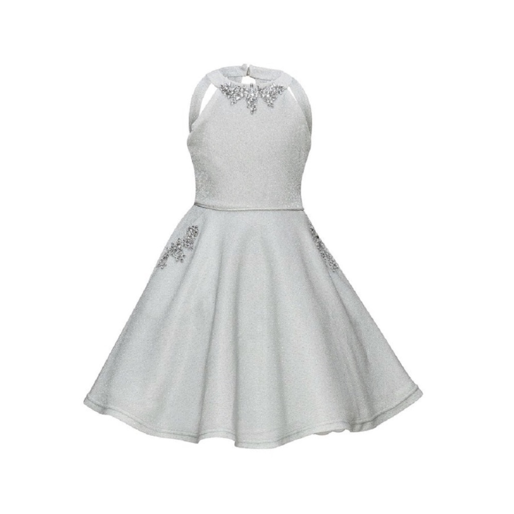 Girls Silver Metallic Halter Top Short Dress
